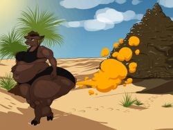 2026 anthro anus athletic_wear barefoot belly big_anus big_belly black_bra black_clothing black_gym_shorts black_sports_bra black_underwear bloated bluepants bodily_fluids bottomwear bra breasts brown_anus brown_body brown_eyes brown_fur brown_hair camel camelid clear_sky clothing cloud desert desert_background detailed_background digital_drawing_(artwork) digital_media_(artwork) excessive_feces fart fart_cloud feces feces_pile feet female fishnet_clothing fishnet_leggings fishnet_legwear frown fur grass gym_bottomwear gym_shorts hair hand_on_belly hand_on_hip hi_res holding_stomach hooves huge_anus hyper hyper_anus hyper_feces leggings legwear looking_forward mammal mature_female muscular_legs navel onofria_sharan overweight palm_tree plant puffy_anus pyramid shorts shrub sky smaller_version_at_source solo sports_bra sun sweat sweatdrop thick_calves thick_thighs tree underwear walking wide_hips