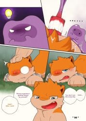 anal anal_sex bondage bound comic cuff_(restraint) darrow0 dildo dildo_in_ass dildo_insertion ditto_(pokemon) duo english_text forest generation_1_pokemon generation_2_pokemon genitals handcuffs hi_res kuro_(darrow) male male/male male_penetrating metal_cuffs nintendo object_in_ass penetration penile penile_penetration penis plant pokemon pokemon_(species) quilava restraints restricted sex_toy sex_toy_in_ass sex_toy_insertion slime slime_sex speech_bubble text toy tree yuel
