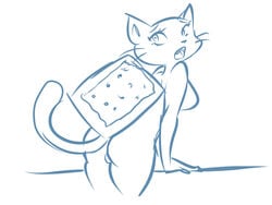 anthro ass breasts fangs feline female fur furry k-y-r-i-e looking_back meme monochrome nyan_cat pussy sideboob solo toaster_pastry whiskers