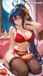 1futa 2026 ai_assisted ai_generated akeno_himejima anime artist_name bed bedroom big_breasts blush breasts bust busty cock dick explicit futa_only futanari garter_belt garter_straps hi_res high_quality high_resolution high_school_dxd highres himejima_akeno large_breasts light-skinned_futa long_hair navel night on_bed patreon patreon_username penis pillow ponytail ribbon smile solo stable_diffusion tsukoneko underwear very_long_hair watermark yellow_ribbon