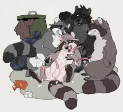 aftermath anatomically_correct anatomically_correct_anus anatomically_correct_balls anatomically_correct_feral anatomically_correct_genitalia anatomically_correct_penis animal_genitalia animal_penis anus bag bag_of_chips balls black_body black_fur bodily_fluids breath brown_body brown_fur brown_pawpads bukkake coontail coontail_v2 cum cum_drip cum_dripping_from_penis cum_on_belly cum_on_body cum_on_face cum_on_ground cum_on_self cum_on_tail cum_on_tongue dominant dominant_male dripping ejaculation erection eye_contact fangs feral fernsigillum fur gangbang genital_fluids genitals grey_body grey_fur grin group group_sex hi_res holding_sheath licking licking_lips looking_at_another looking_pleasured male male/male mammal markings masturbation on_ground orgasm orgy pawpads paws penis pink_penis procyonid raccoon raccoon_penis raccoon_tail raised_tail relieved sex sheath slightly_chubby smile submissive submissive_male tail tail_markings teeth three_doms_one_sub tissue tongue tongue_out trash_bag trash_can trio visible_anus