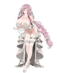 1girls belly_button blush breasts bride bride_veil clothed clothing detached_sleeves female female_only fishnets flowers_in_hair heels huge_breasts ivan_ramirez light-skinned_female light_skin malice_evermore necklace phase_connect phase_saga pink_hair pointy_ears purple_eyes revealing_clothes simple_background skimpy skimpy_clothes smile solo vampire vampire_girl veil virtual_youtuber wedding_dress wedding_veil white_background