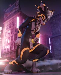 3d_(artwork) absurd_res animal_genitalia animal_penis anthro balls blender_(artwork) deuzear digital_media_(artwork) erection fur genitals hair hi_res lill_esp looking_at_viewer male masturbation nude penile penile_masturbation penis penis_in_hand simple_background smile solo tail