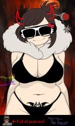 censor_bar censored_eyes chubby chubby_female devil_horns digital_media_(artwork) glasses mei_(overwatch) overwatch overwatch_2 simple_background succubus_tattoo the_tracer_(artist)