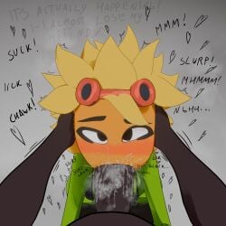 1male big_penis blowjob comic cum cum_explosion cum_in_mouth dark-skinned_male electronic_arts goggles goggles_on_head green_body green_skin plant_girl plantie plants_vs_zombies plants_vs_zombies:_heroes popcap popcap_games shadow2405 solar_flare_(pvz) sucking sunflower text