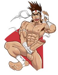 1boy 2023 armpit_hair balls bara bara_tits barazoku bardots_trash big_balls big_penis blush completely_nude erection fatal_fury gay hand_on_penis hard_on headband hi_res highres joe_higashi king_of_fighters looking_at_viewer male male_focus male_nipples male_only manly masturbation muscular_male nipples nude penis snk solo solo_male touching_penis yaoi