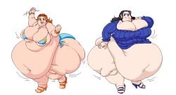 2023 2girls absurd_res ass belly bikini black_hair breasts cleavage duo duo_focus female female_focus female_only ghostwank gigantic_ass gigantic_belly gigantic_thighs hips huge_ass huge_belly huge_breasts huge_thighs nami nico_robin obese obese_female one_piece orange_hair overweight overweight_female plump post-timeskip simple_background swimsuit thick_thighs thighs voluptuous white_background wide_hips