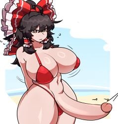 1futa 2d abs balls beach belly belly_button big_breasts big_penis bikini bikini_only black_hair breasts breasts_bigger_than_head brown_fur cleavage clothed clothing erect_penis erection exposed_penis futa_only futanari hair_ribbon hair_tubes hips huge_breasts huge_cock human hyper hyper_penis light-skinned_futanari light_skin long_penis looking_at_viewer medium_hair mostly_nude penis penis_longer_than_knee penis_out penis_to_the_knees reimu_hakurei shiny_hair shiny_skin shrine_maiden smooth_penis solo solo_futa source standing sunk118 swimwear thick_thighs thighs tied_hair touhou uncensored wide_hips