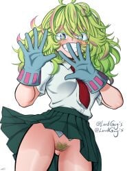 1girls blue_eyes bottomless_skirt female female_only gloves green_hair invisible invisible_girl long_hair looking_at_viewer lordguyis my_hero_academia no_panties pubic_hair pussy school_uniform skirt smile solo solo_female thighs tooru_hagakure tooru_hagakure_(visible) upskirt