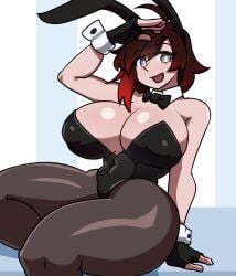 1girls big_breasts breasts bunny_ears bunnysuit clothed clothing huge_breasts light-skinned_female looking_at_viewer ruby_rose rwby seductive solo solo_female sunk118 thick_thighs wide_hips