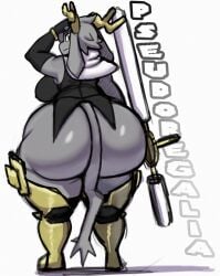 1girl 1girls antlers ass big_ass big_breasts big_butt bottom_heavy bottomless bottomless_female breasts fangholdr female female_only gray_body gray_fur huge_ass huge_butt pseudoregalia sword sybil_(pseudoregalia) wide_hips