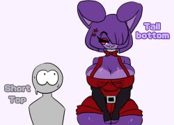 1boy 1girls anon anonymous_character anonymous_male anthro anthro_female belt big_breasts bonfie bonfie_(cryptia) bonnie_(cally3d) bonnie_(fnaf) breasts buckteeth bunny bunny_ears fazclaire's_nightclub female five_nights_at_freddy's fnaf fredina's_nightclub furry furry_female hair_over_one_eye height_difference hips huni_bunnii hunnibunnii imminent_sex larger_female looking_down_at_partner looking_up_at_partner male overalls rabbit rabbit_ears rabbit_girl robot robot_girl scottgames short_hair size_difference sweat thick_thighs thighs wide_hips