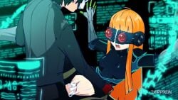 1boy 1girls 2d 2d_animation animated atlus black_hair bouncing_breasts clothing cum cum_in_pussy cum_inside derpixon female gloves goggles goggles_on_head human joker_(persona) long_hair male mask megami_tensei orange_hair pale_skin penis persona persona_5 phantom_thief_suit rape ren_amamiya sakura_futaba sex shin_megami_tensei skin_tight spread_arms spread_legs straight tagme talking technology thrusting vaginal_penetration video_game