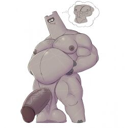 abs abs_to_flab anthro balls belly big_balls big_belly big_penis boner cartoon_network chowder_(series) elemental_creature erection full-length_portrait genitals grey_body hi_res holding_belly huge_cock lifting_belly male male_only mineral_fauna moobs musclegut muscular muscular_male nipples nude pecs penis portrait rock rock_creature saggy_balls shnitzel simple_background solo standing thought_bubble unrealrui weight_gain