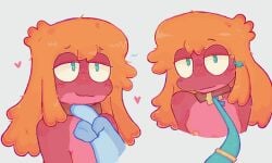 amphibia amphibia_(series) amphibian anthro blue_eyes blush breasts collar collar_pull disney female frog hair leif_plantar lettermanjacks orange_hair partial_male pink_body seductive small_breasts solo