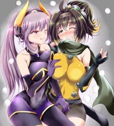 2girls andrew_(artist) duel_monster i:p_masquerena kunoichi ninja s-force_rappa_chiyomaru yu-gi-oh! yuri