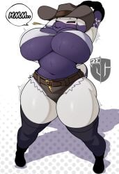 1girls 2023 2d 2d_(artwork) anthro ass belly belt belt_buckle big_breasts big_thighs blush booty_shorts breasts chubby chubby_female cleavage cowboy_hat curvy curvy_female curvy_figure elbow_gloves female female_only hi_res highres hourglass_figure huge_breasts igxxiii large_ass large_breasts large_thighs long_ears luna_(igxxiii) midriff navel original original_character purple_thighhighs simple_background skimpy skimpy_clothes slug solo solo_female solo_focus stretching thick_thighs thighhighs thighs tight_clothing tight_fit underboob wheat wheat_in_mouth white_skin wide_hips