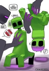 ambiguous_gender anthro creeper creeper_(minecraft) duo enderman green_body microsoft minecraft mojang purple_body sincastermon speech_bubble