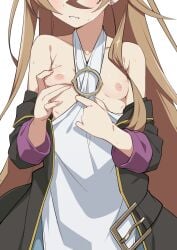 breasts breasts_out breasts_out_of_clothes brown_hair face_hidden hulemy jidou_hanbaiki_ni_umarekawatta_ore_wa_meikyuu_wo_samayou jidouhanbaiki_ni_umarekawatta_ore_wa_meikyuu_wo_samayou reborn_as_a_vending_machine,_i_now_wander_the_dungeon