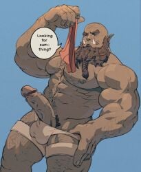 abs beard biceps eruprior facial_hair genitals hi_res humanoid humanoid_pointy_ears male male_only muscular muscular_humanoid muscular_male nipples orc orc_male pecs penis solo vein veiny_penis