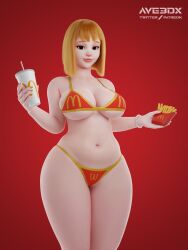 1girls 3d 3d_(artwork) alternate_breast_size ave3dx big_breasts bikini bra breasts cleavage curvaceous female female_only huge_breasts huge_thighs light_skin mcdonald's mei_(overwatch) milf mom_(japanese_mcdonald's_commercial)_(cosplay) orange_hair overwatch overwatch_2 panties short_hair thick thick_thighs yoru_mac