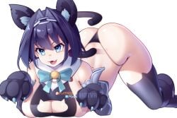 1girls ass blue_eyes blue_hair breasts cat_ears female hololive hololive_english hololive_english_-council- hololive_english_-promise- hotvr huge_breasts large_ass light-skinned_female light_skin ouro_kronii paw_gloves short_hair thick_thighs virtual_youtuber