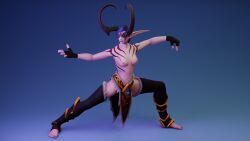 16:9 1girls 3d battle belt blender breasts demon_hunter demon_hunter_(warcraft) eyewear female female female_only fighting_pose fighting_stance fit_female gloves half-dressed kung_fu legwear medium_breasts monk night_elf nipples piroguh pose posing purple_body purple_hair purple_skin short_hair simple_background solo solo_female tattoo warcraft world_of_warcraft