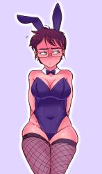 bunnysuit chubby embarrassed fishnets glasses mxntylewds roxy/sona_(mxntylewds)