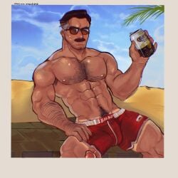 bakkunsfw balls bara chest_hair facial_hair invincible male male_only moustache muscles muscular nolan_grayson omni-man penis penis_out penis_through_leghole shirtless shorts solo solo_male sunglasses