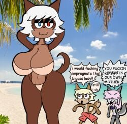 1boy 2girls :3 anthro armpits ass ass_awe beach big_ass big_breasts bikini boner boner_in_pants boner_under_clothes breasts brother_and_sister cat_ears conna_rose ear_piercing erection_under_clothes erection_under_clothing eyelashes flaminra_rose furenna_rose furry furu_flami heterochromia huge_ass huge_breasts incestuous_desire meme mother_and_son ogling pink_hair sharp_teeth tenting text uncensored wolf_tail