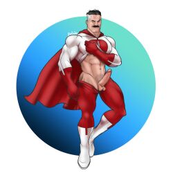 balls bara boner costume erection facial_hair invincible male male_only moustache muscles muscular nolan_grayson omni-man onetastyraisin penis penis_out shirt_lift solo solo_male