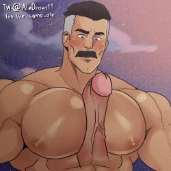 aledraws19 balls bara big_penis blush boner disembodied_penis erection facial_hair gay invincible male male_only moustache muscles muscular nolan_grayson nude omni-man pecjob penis