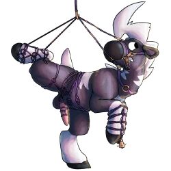 bell blitzle bondage bound equid equine feral generation_5_pokemon halter hi_res horse_tack male male_only mammal nintendo pokemon pokemon_(species) questionable_consent restraints rope rope_bondage rope_harness simple_background solo suspension white_background wild_blitzle