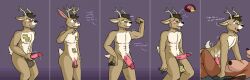 anthro antlers areola ass athletic athletic_anthro athletic_male balls big_balls big_penis body_modification brain butt_expansion deer dialogue duo edging english_text erection expansion female femboy flaccid flexing_bicep g472y genitals growth hi_res himbofication horn intelligence_loss jackalope lagomorph male male/female mammal muscle_growth muscular muscular_anthro muscular_male nude organs orgasm_denial penis personality_change post-it_note sex species_transformation text transformation