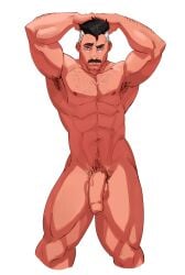 balls bara facial_hair flaccid hands_behind_head invincible male male_only moustache muscles muscular nolan_grayson nude omni-man penis radicallymaxton solo solo_male