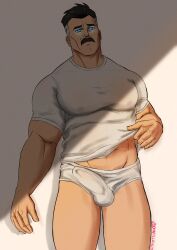 balls bara boner erection erection_under_clothes facial_hair invincible johnvillain25 male male_only moustache muscles muscular nolan_grayson omni-man penis shirt solo solo_male underwear