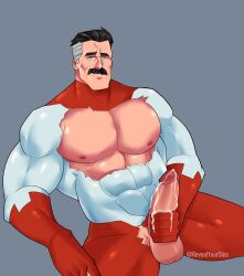 balls bara big_penis boner costume cum erection facial_hair invincible male male_only moustache muscles muscular nolan_grayson omni-man penis penis_out revealyoursins ripped_clothing solo solo_male