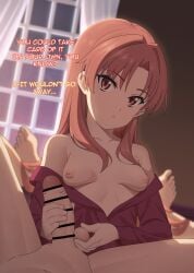 1futa 1girls absurdres bar_censor breasts brown_eyes brown_hair caressing_testicles censored clothed clothing dialogue english_commentary english_text erection female female_focus frip futa_with_female futanari hair_down handjob highres human indoors light-skinned_female light-skinned_futanari light_skin long_hair looking_at_viewer misaka_mikoto multiple_girls navel nipples nude off_shoulder on_back partially_clothed penis pink_shirt pov shirai_kuroko shirt sleepwear sleepy_frippy small_breasts teenage_futa teenage_girl teenager teenager_on_teenager testicles text to_aru_kagaku_no_railgun to_aru_majutsu_no_index topless window young