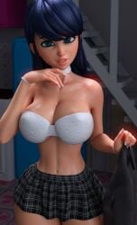 1girls 3d 3d_(artwork) big_breasts blue_eyes blue_hair bra busty choker cleavage curvaceous curvy curvy_female curvy_figure cute cute_face female female_only hair_down holding_jacket hourglass_figure huge_breasts large_breasts looking_at_viewer marinette_dupain-cheng miniskirt miraculous:_tales_of_ladybug_and_cat_noir miraculous_ladybug navel pouty_lips ruidx short_skirt skirt slim_waist solo strapless_bra tagme voluptuous voluptuous_female