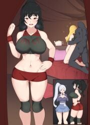 1boy 3girls background bed beringel big_breasts black_hair blonde_hair blue_eyes caught_in_the_act dress female grimm_(rwby) heart human interspecies long_hair moan moaning moaning_in_pleasure moans monster mother_and_daughter neovixtadiz out_of_breath pale_skin pillow ponytail proud raven_branwen red_eyes rwby sex_from_behind sex_in_bedroom sports_bra sportswear tagme teapot tent weiss_schnee white_hair yang_xiao_long