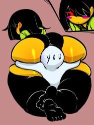 1boy 1boy1girl 1girls 5hitzzzu ass big_ass black_hair black_leggings boombita clothed clothing deltarune deltarune_boombita_(style) face_in_ass female funcu funculicious kris kris_(deltarune) kris_female_(deltarune) leggings male male/female meatcuteshii pinkbobatoo sideass skiddioop stereodaddy thick_thighs undertale_(series) yellow_skin