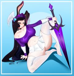 1girls black_hair bunny_ears bunnyph0bic clothed crop_top developerella pasties roblox roblox_avatar robloxian skirt source_request stockings tagme valkyrie_helm