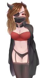 1girls artist_request breasts brown_hair cleavage developerella eyepatch female horns roblox roblox_avatar robloxian source_request stockings tagme thighs