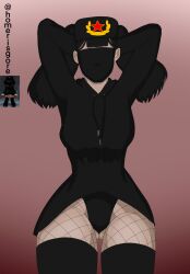 1girls arms_up ass_visible_through_thighs black_hair black_panties coat fishnets homerisgore long_coat mask oc panties pantyhose roblox roblox_avatar robloxian soviet_girl tagme