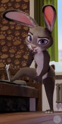 3d_(artwork) absurd_res anthro chickenass digital_media_(artwork) disney female fur hi_res judy_hopps lagomorph leporid long_ears looking_at_viewer mammal nude purple_eyes rabbit solo zootopia