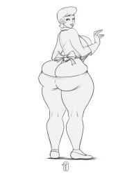 ass big_ass breasts clothed dexter's_laboratory dexter's_mom exposed_ass huge_ass monochrome wayo