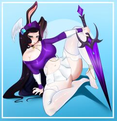 1girls black_hair bunny_ears bunnyph0bic clothed crop_top developerella roblox roblox_avatar robloxian skirt source_request stockings tagme valkyrie_helm