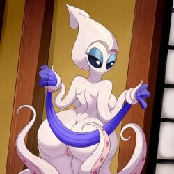 1:1 2023 american_dad anthro ass bodily_fluids breasts cephalopod coleoid decapodiform female genitals half-closed_eyes hi_res lonbluewolf looking_at_viewer marine mollusk narrowed_eyes pussy solo sweat towel