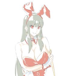 1girls 9431116 animal_ears asian assassin breasts bunnysuit cleavage detached_collar fake_animal_ears female female_only large_breasts leotard smile solo spy_x_family stiletto_(weapon) upper_body white_background yor_briar yor_forger