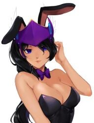 1girls artist_request black_hair breasts bunny_ears bunnysuit cleavage developerella leotard roblox roblox_avatar robloxian source_request stockings tagme valkyrie_helm